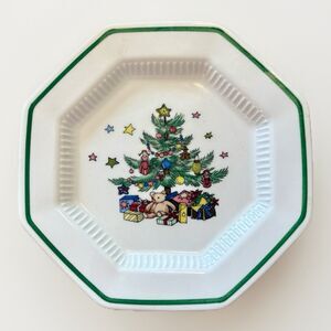(1) Vtg Nikko “Christmastime” 6.5” Bread Butter Plate Christmas Tree Teddy Bear